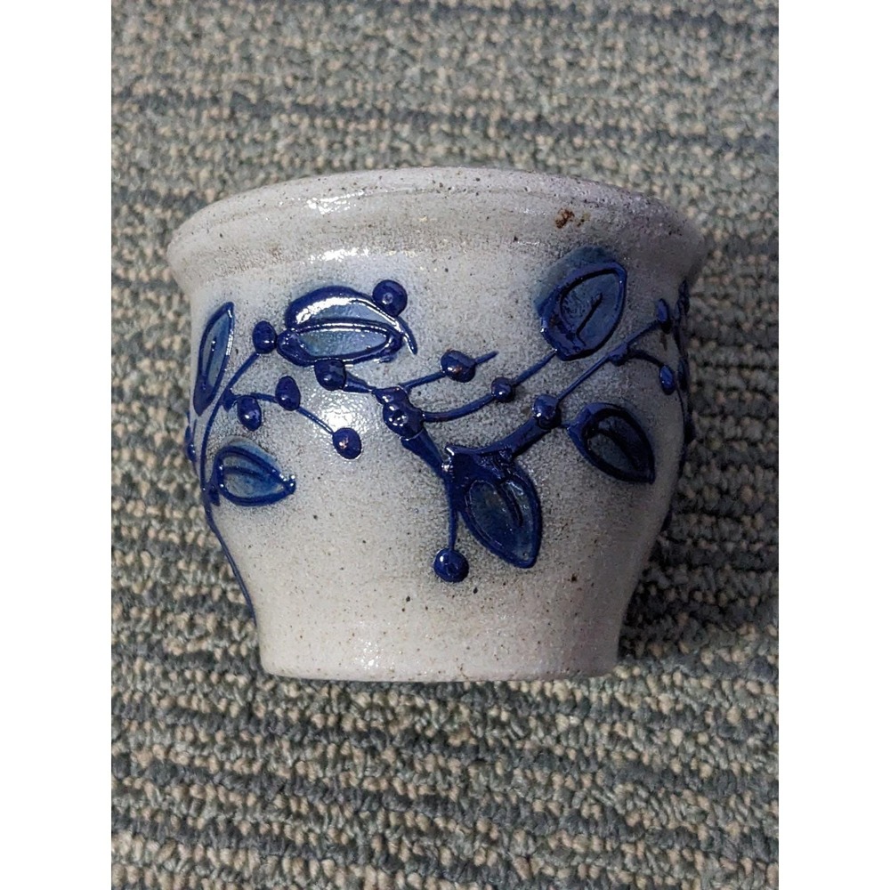 Vintage Salmon Falls Pottery Blueberry Berry Vine Votive Cup 2.5 Inch Salt Glaze
